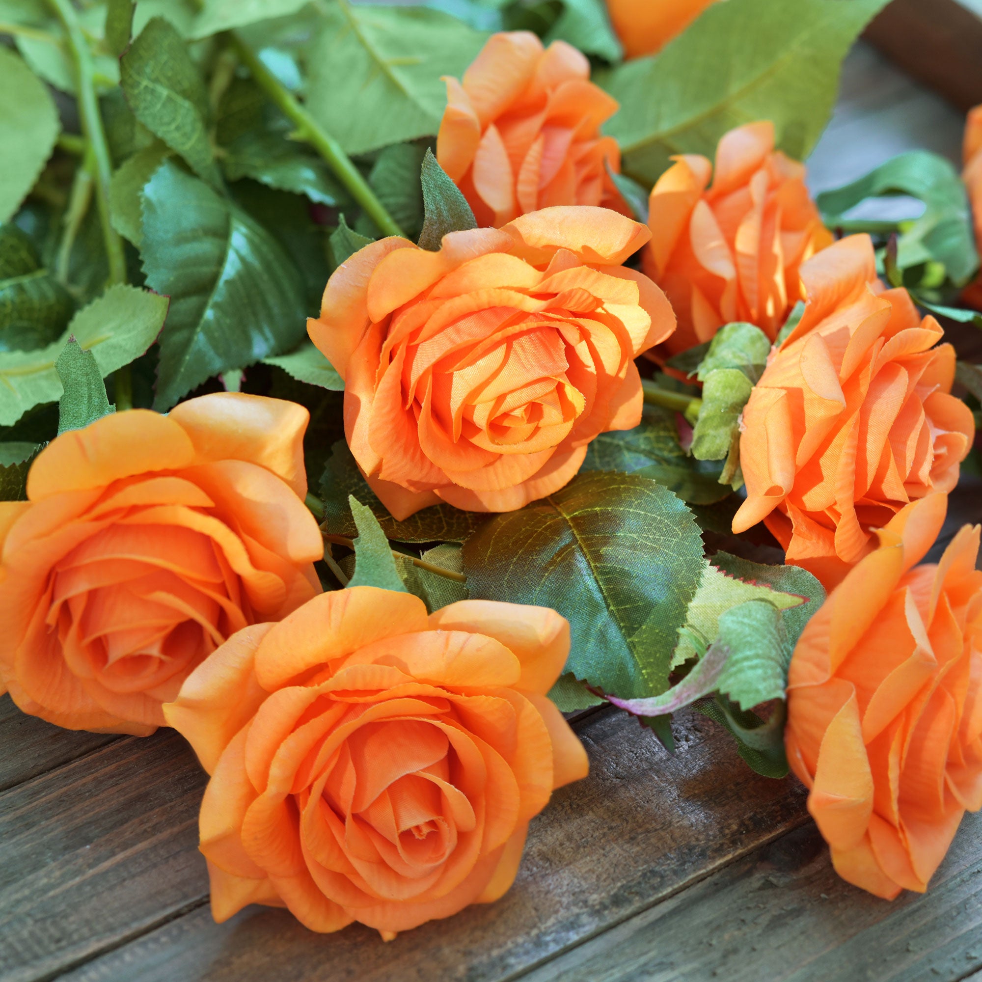 Real Touch 10 Stems Orange Silk Artificial Roses Flowers 'Petals