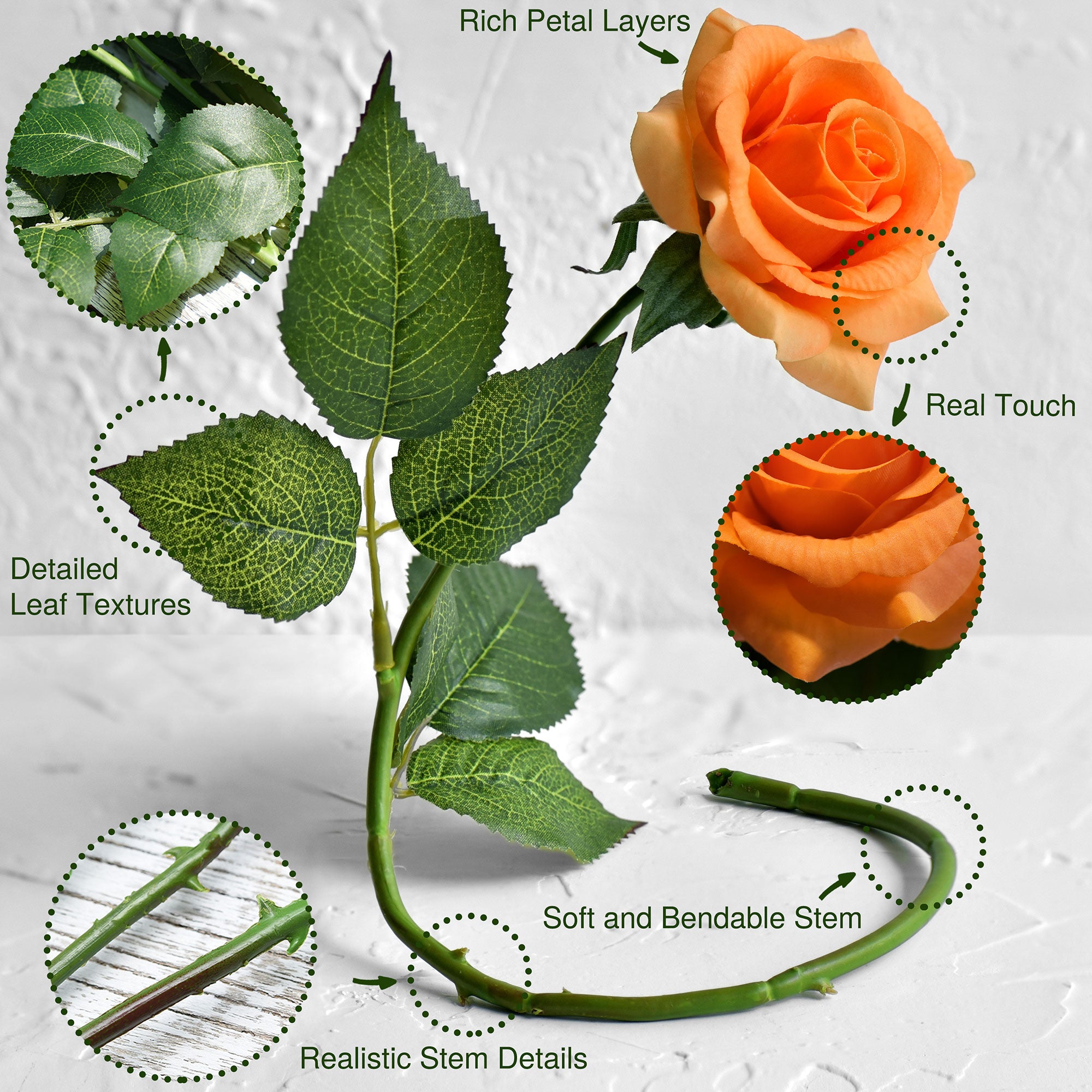 Real Touch 10 Stems Orange Silk Artificial Roses Flowers 'Petals Feel –  FiveSeasonStuff