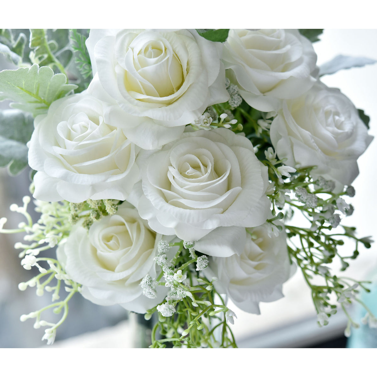 Artificial Flowers Real Touch Silk Roses 10 Stems (White) – FiveSeasonStuff