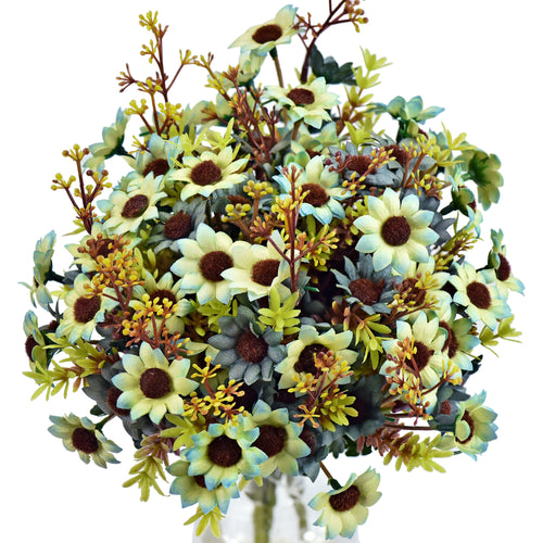 FiveSeasonStuff Daisy Silk Flowers, Outdoor Artificial Flowers Arrangement Decorations (4 Bundles,) 13 inches Tall (Yellow & Blue Rustic)