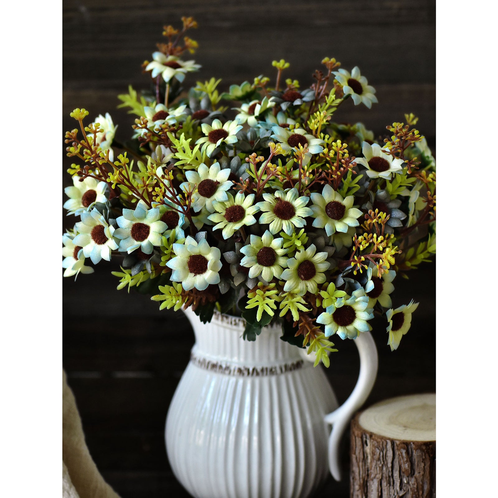 Daisy and Eucalyptus Wildflower Spray, Rustic Centerpiece Vase