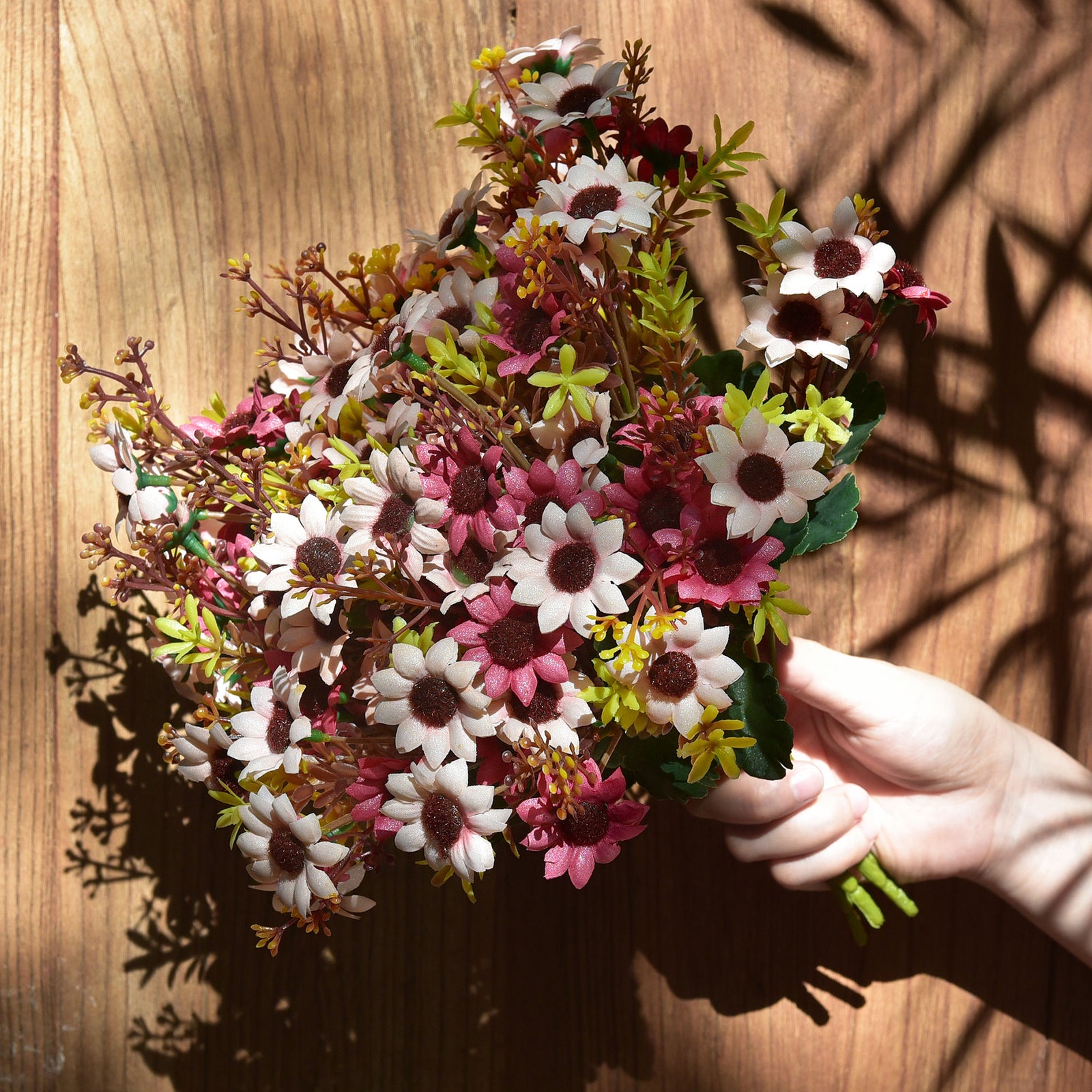FiveSeasonStuff Daisy Silk Flowers, Outdoor Artificial Flowers Arrangement (4 Flower Bundles,) 13 inches Tall (Mixed Sweet Pinks)