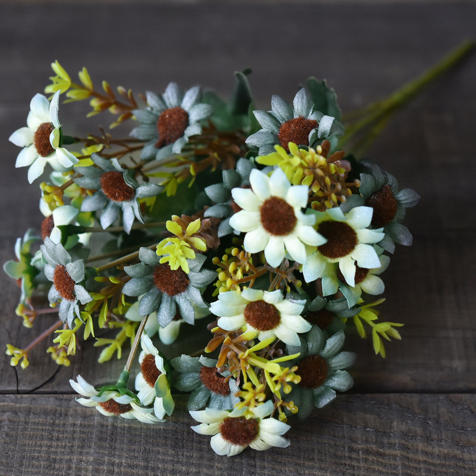 FiveSeasonStuff Daisy Silk Flowers, Outdoor Artificial Flowers Arrangement Decorations (4 Bundles,) 13 inches Tall (Yellow & Blue Rustic)