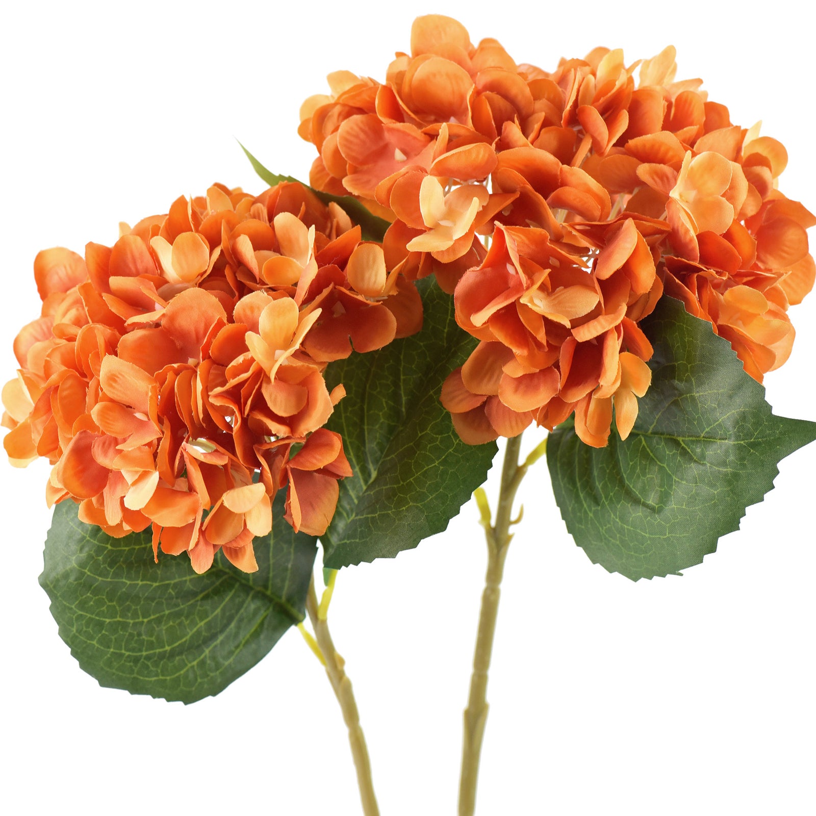 5 Stems Orange Artificial Silk Hydrangea Flowers