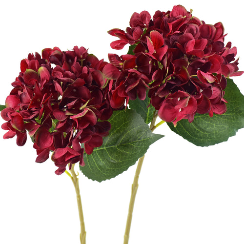 5 Stems Scarlet Artificial Silk Hydrangea Flowers