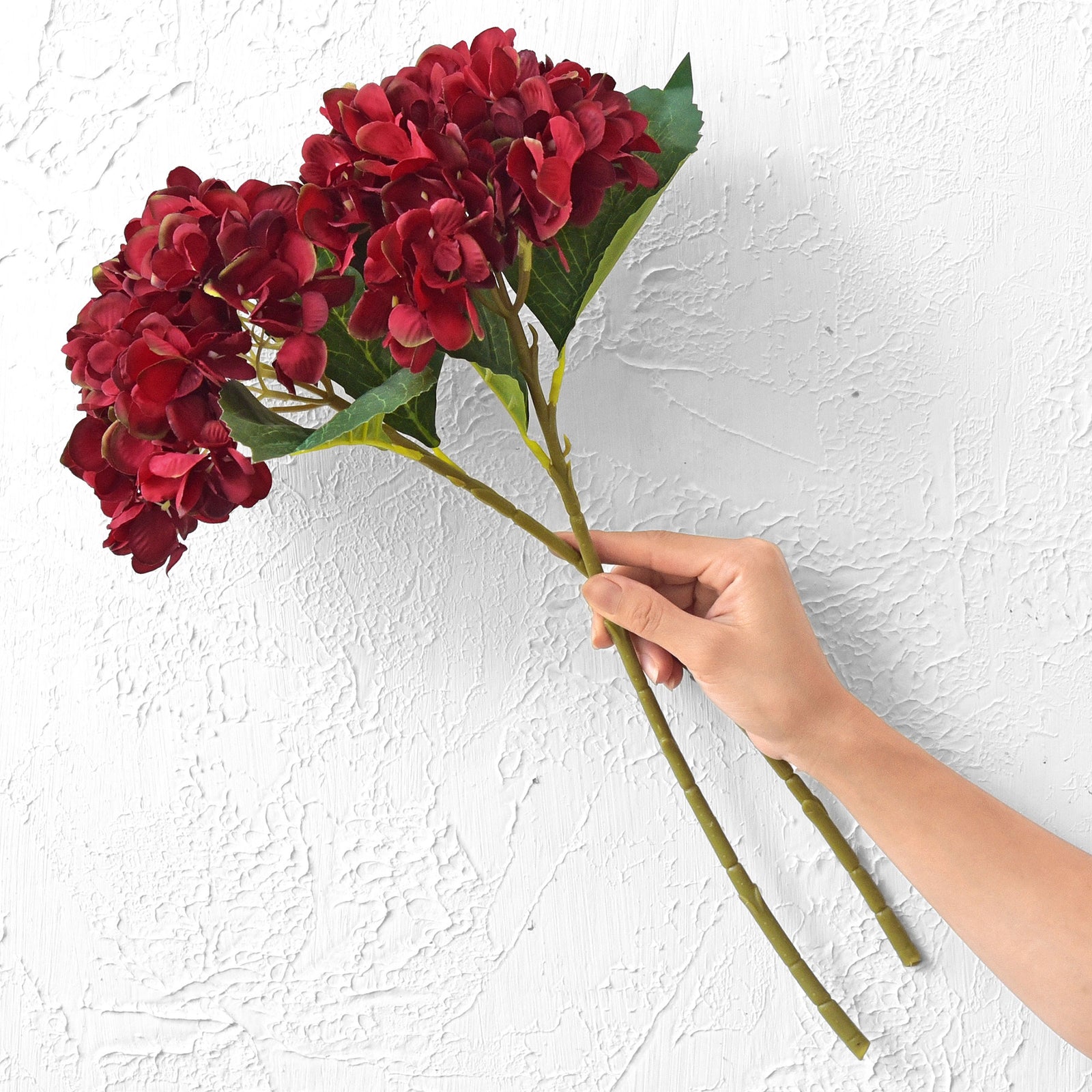 5 Stems Scarlet Artificial Silk Hydrangea Flowers