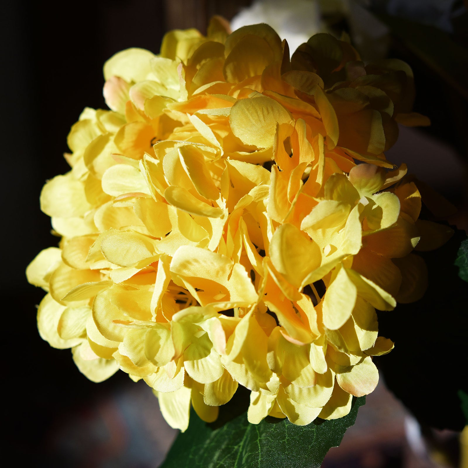 5 Stems Yellow Artificial Silk Hydrangea Flowers