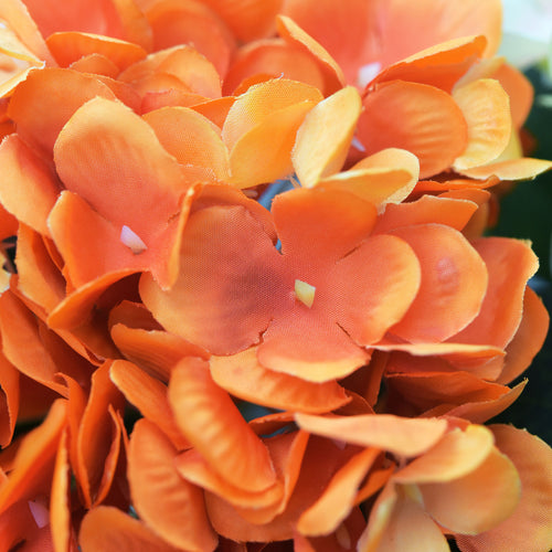 5 Stems Orange Artificial Silk Hydrangea Flowers