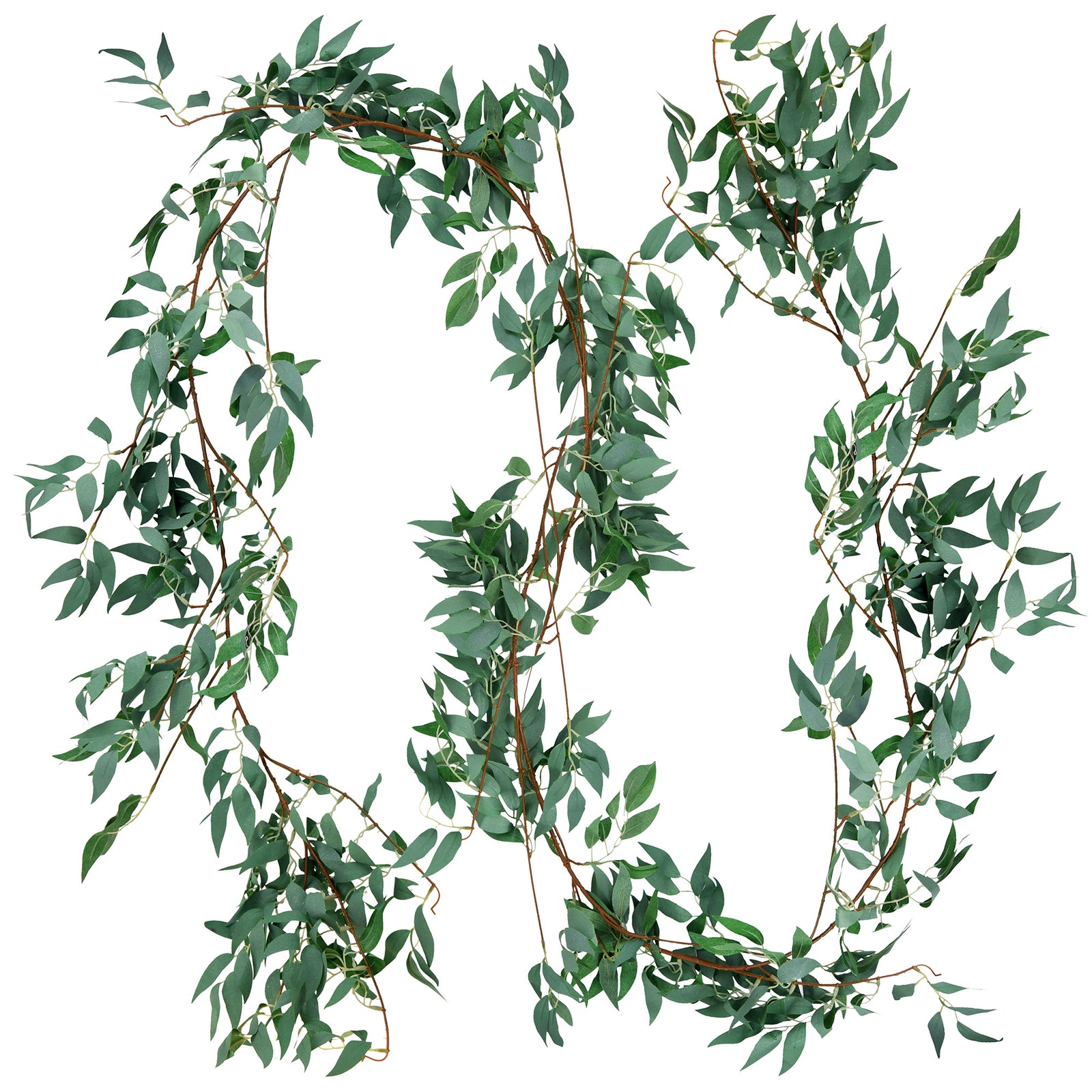 FiveSeasonStuff 2 Pcs Willow Leaves Garland Artificial Silk Leaves Vine Hanging Decorations for Home Wall Decoration, Wedding Decor, Bridal, Wreaths (foggy green)