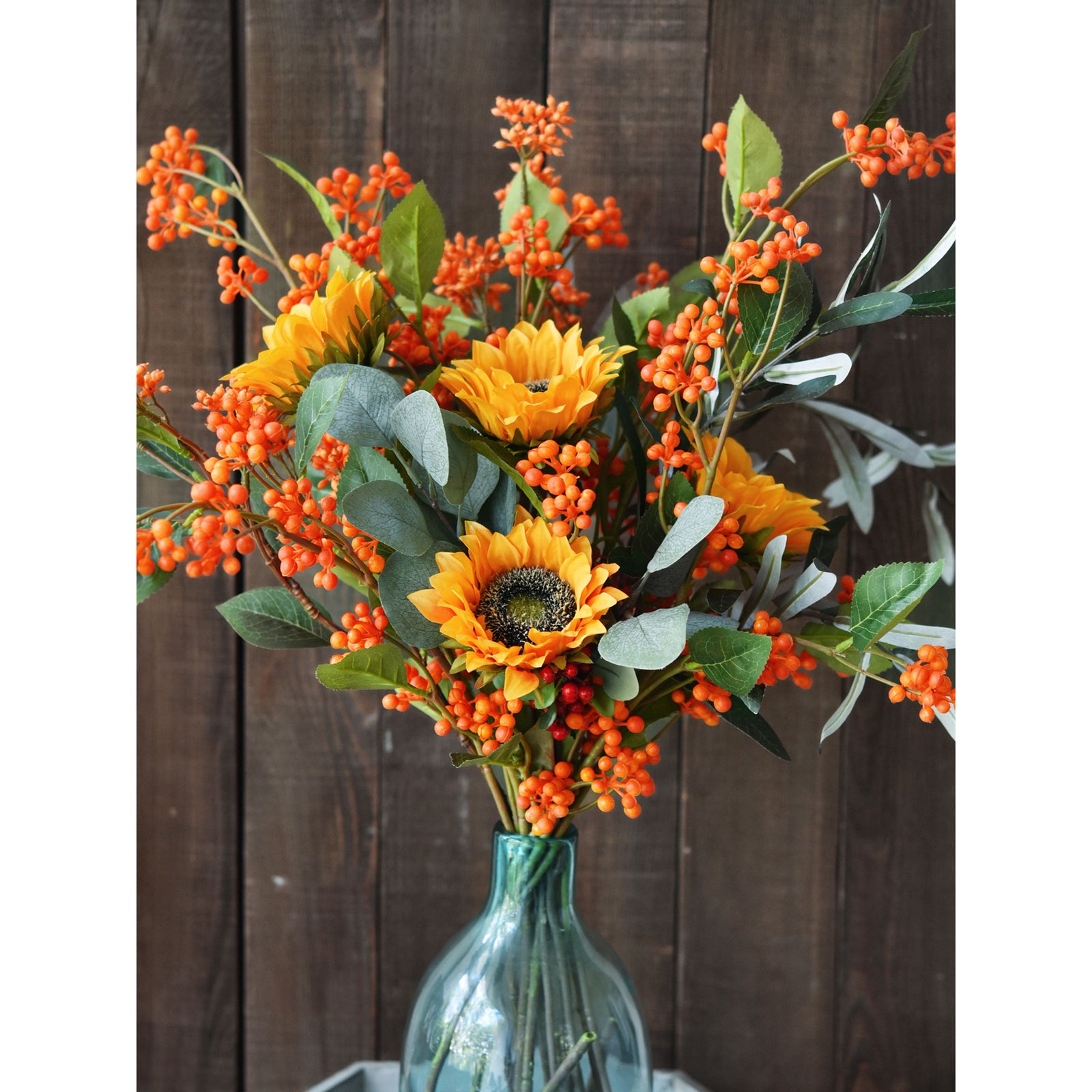 FiveSeasonStuff Artificial Fruit Orange Holly Berries Decoration for Vases, Bouquets and Floral Arrangements, 6 Berry Stems