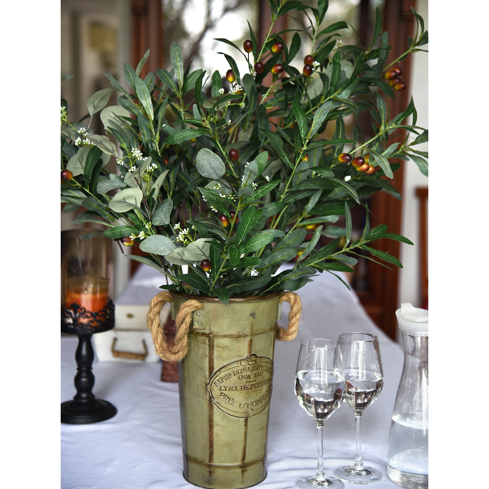 6 Stems Premium Quality Artificial Olive Leaves and Branches Greenery Floral Arrangement Decoration 31 inches (78cm)