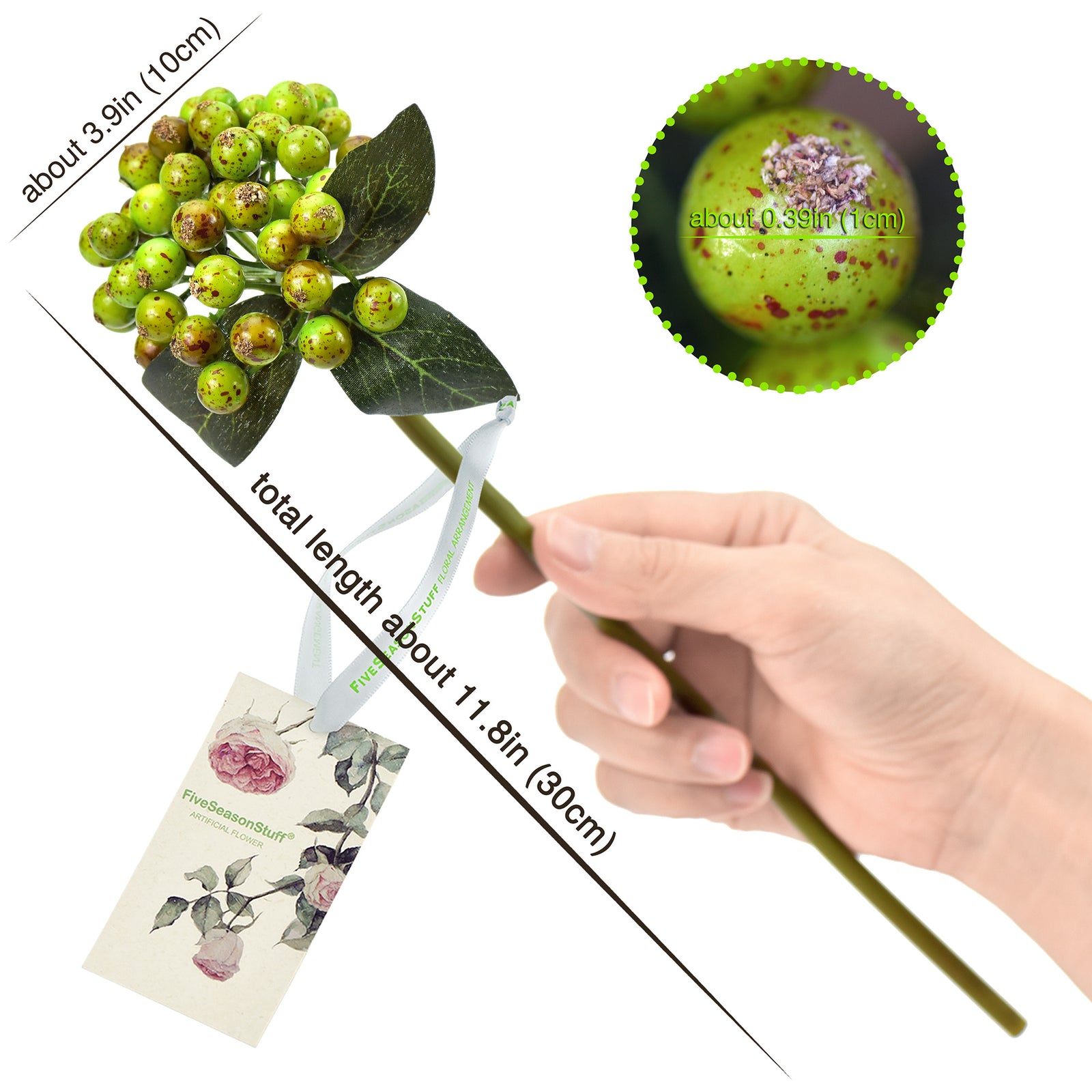 2 Berry Stems Artificial Fruit Holly Berries Decoration with Soft Bendable Stems for Vases, Bouquets and Floral Arrangements