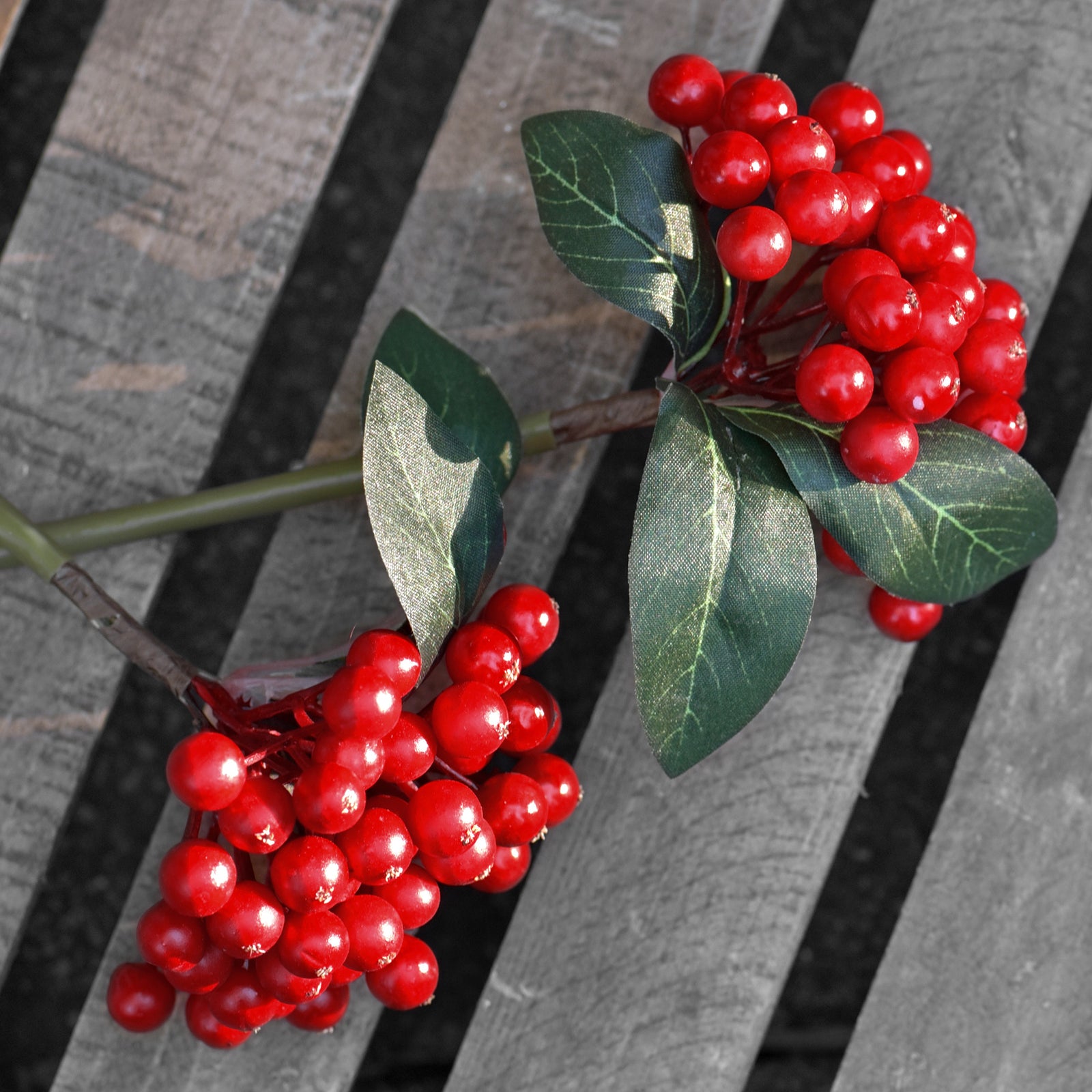 2 Berry Stems Artificial Fruit Holly Berries Decoration with Soft Bendable Stems for Vases, Bouquets and Floral Arrangements