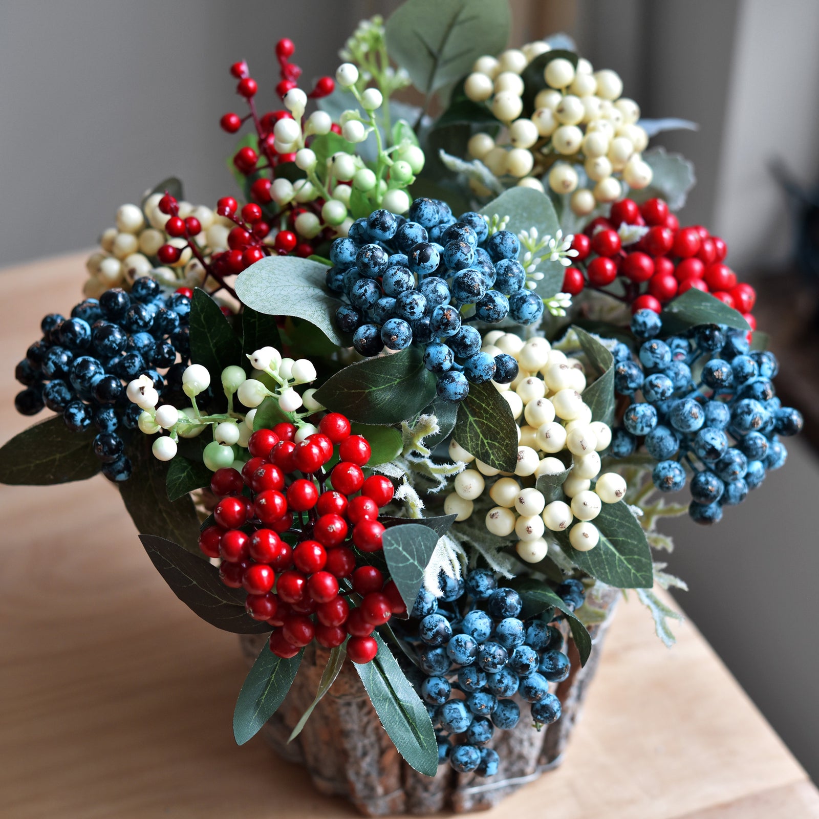 2 Berry Stems Artificial Fruit Holly Berries Decoration with Soft Bendable Stems for Vases, Bouquets and Floral Arrangements