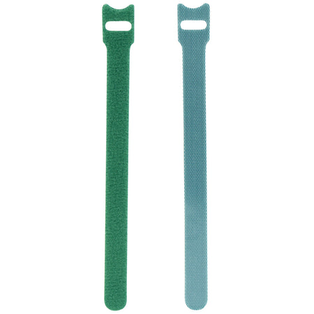 Displaying of two upright green nylon cable ties  