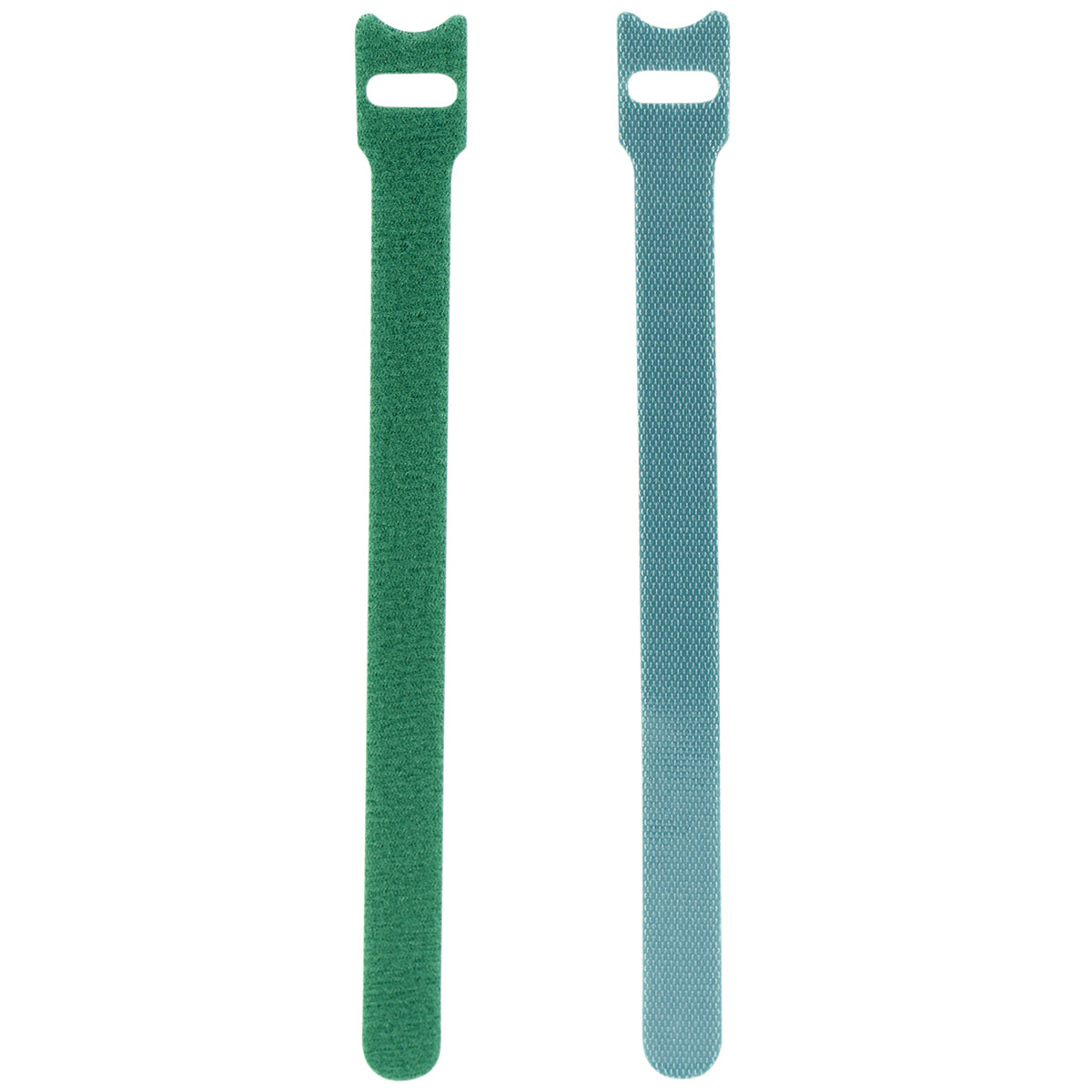 Displaying of two upright green nylon cable ties  