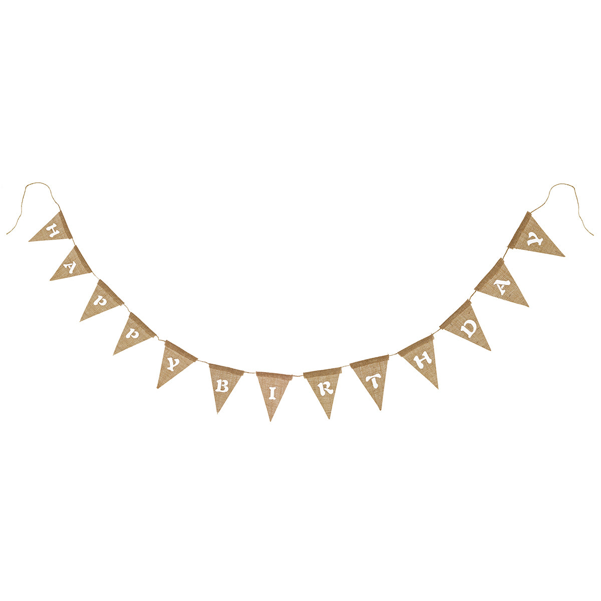 A ‘Happy Birthday’ Burlap Pennant Banner with a white background