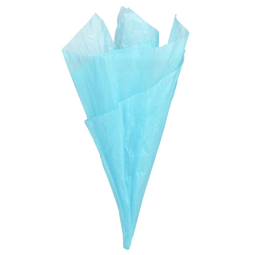 Displaying of a light blue tissue paper in ice cream cone shape