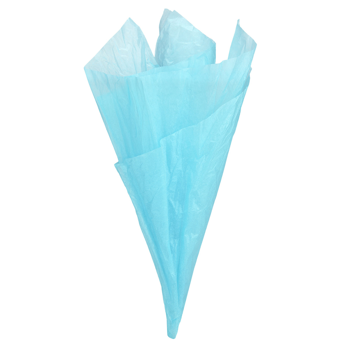 Displaying of a light blue tissue paper in ice cream cone shape