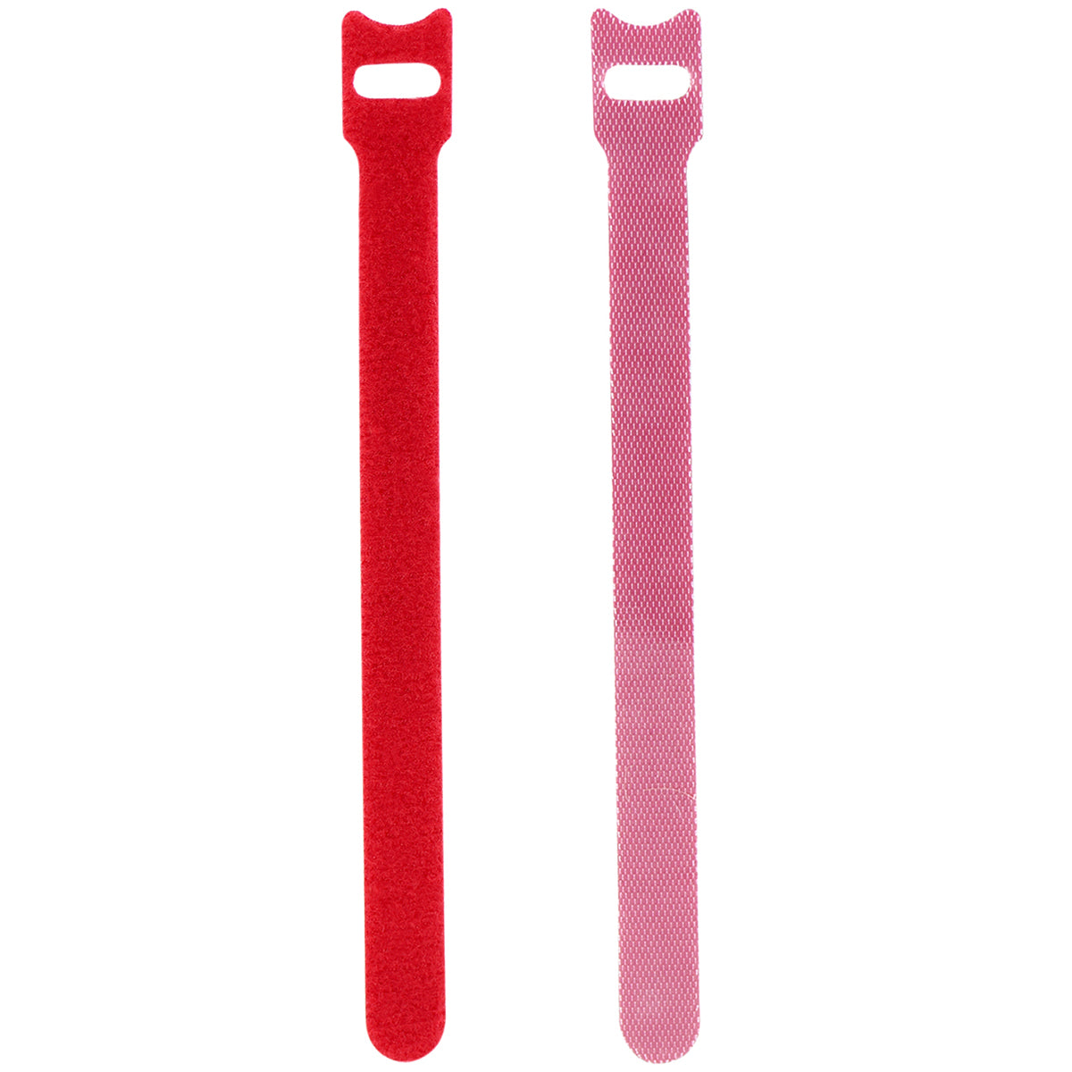 Displaying of two upright red nylon cable ties  