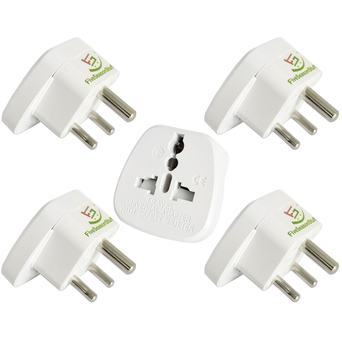 5 Travel Adapters for Traveling to India (White) Type M