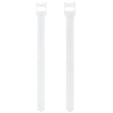 Displaying of two upright white nylon cable ties  