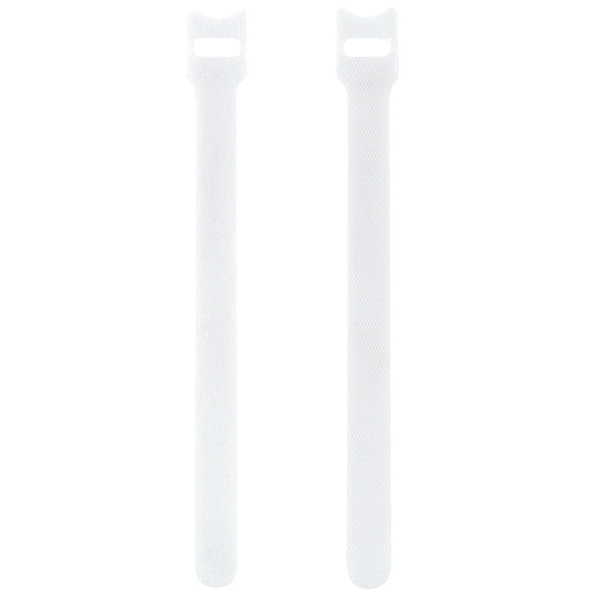 Displaying of two upright white nylon cable ties  