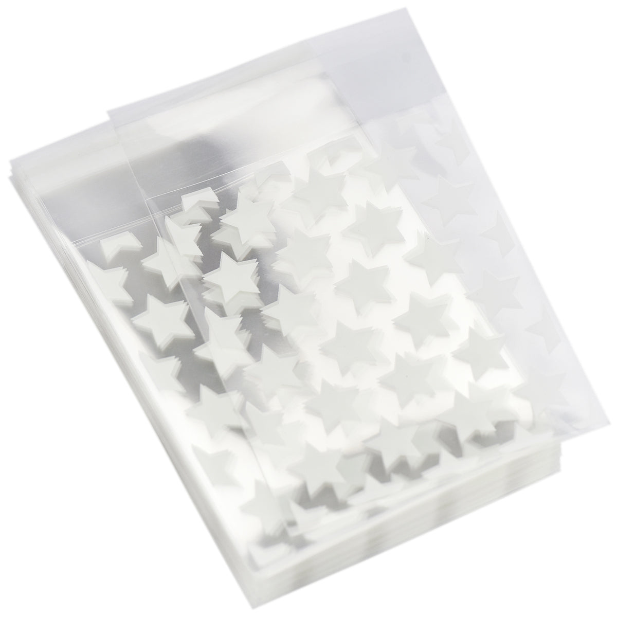 100 pieces of self-adhesive plastic bags with white stars pattern