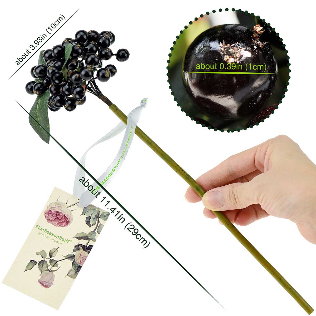 2 Berry Stems Artificial Fruit Holly Berries Decoration with Soft Bendable Stems for Vases, Bouquets and Floral Arrangements