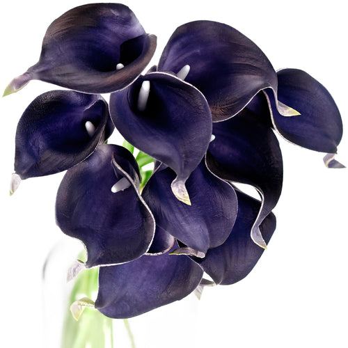 Dark Blue Violet Real Touch Calla Lilies Artificial Flower Bouquet 10 Stems