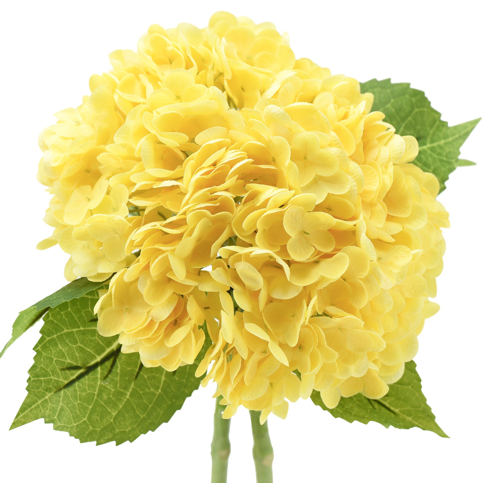 FiveSeasonStuff 2 Stems Real Touch Petals and Leaves Artificial Hydrangea Flowers Long Stem Floral Arrangement | for Wedding Bridal Party Home Décor DIY Floral Decoration (yellow)
