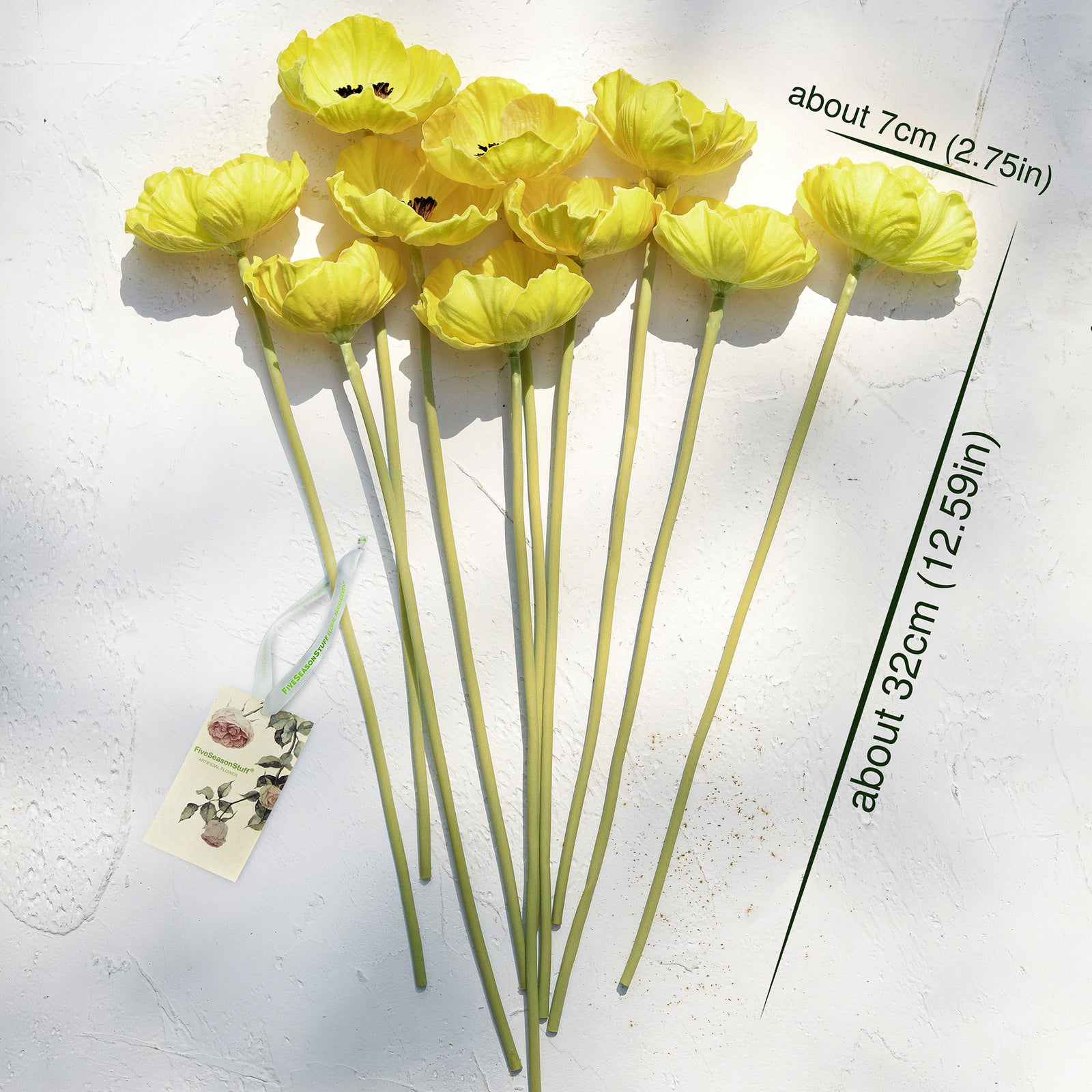FiveSeasonStuff Yellow Real Touch Artificial Poppy Flowers Home Decoration Remembrance Day 10 Stems 12.6'' (32cm)