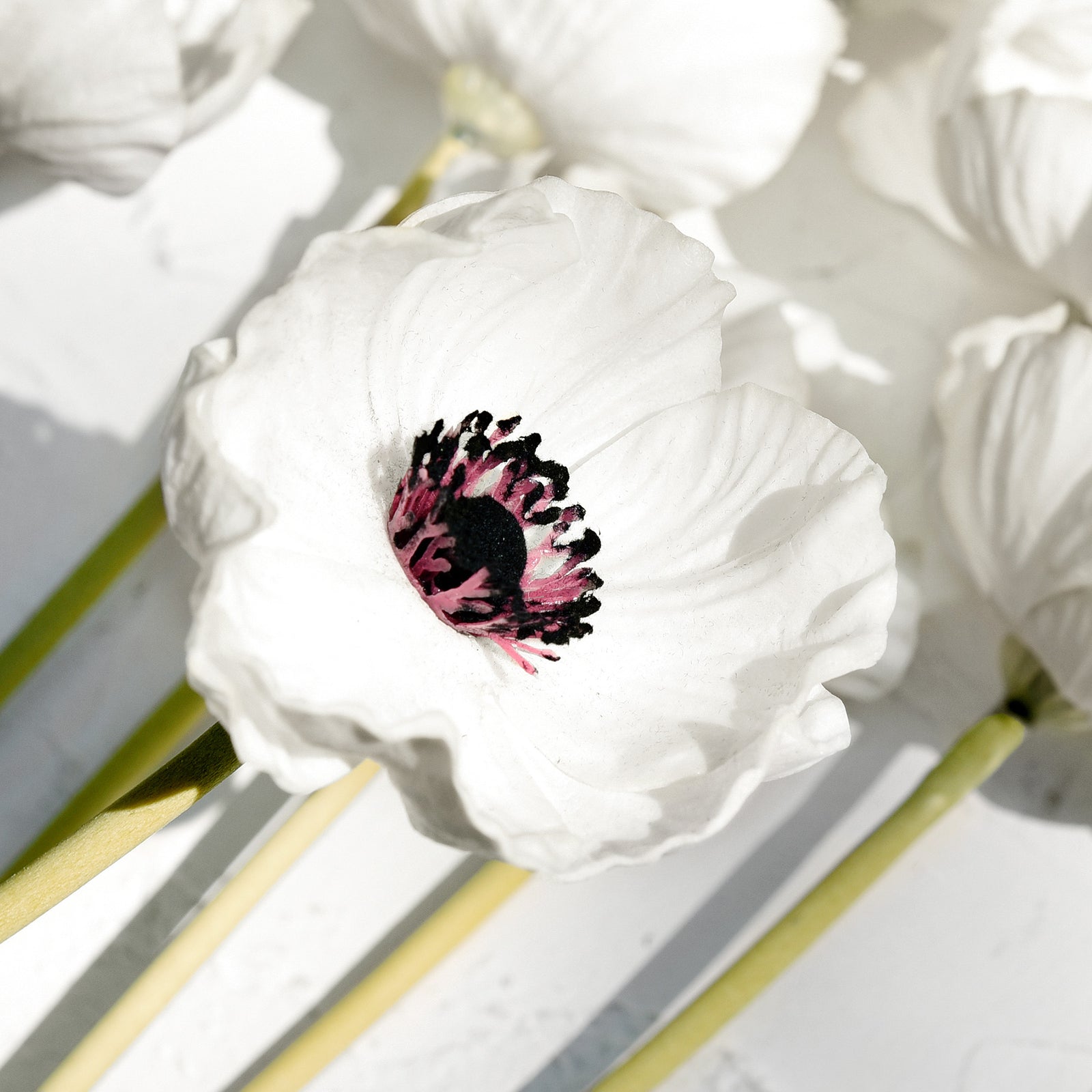 FiveSeasonStuff White Real Touch Artificial Poppy Flowers Remembrance Day Decorations 10 Stems 12.6'' (32cm)