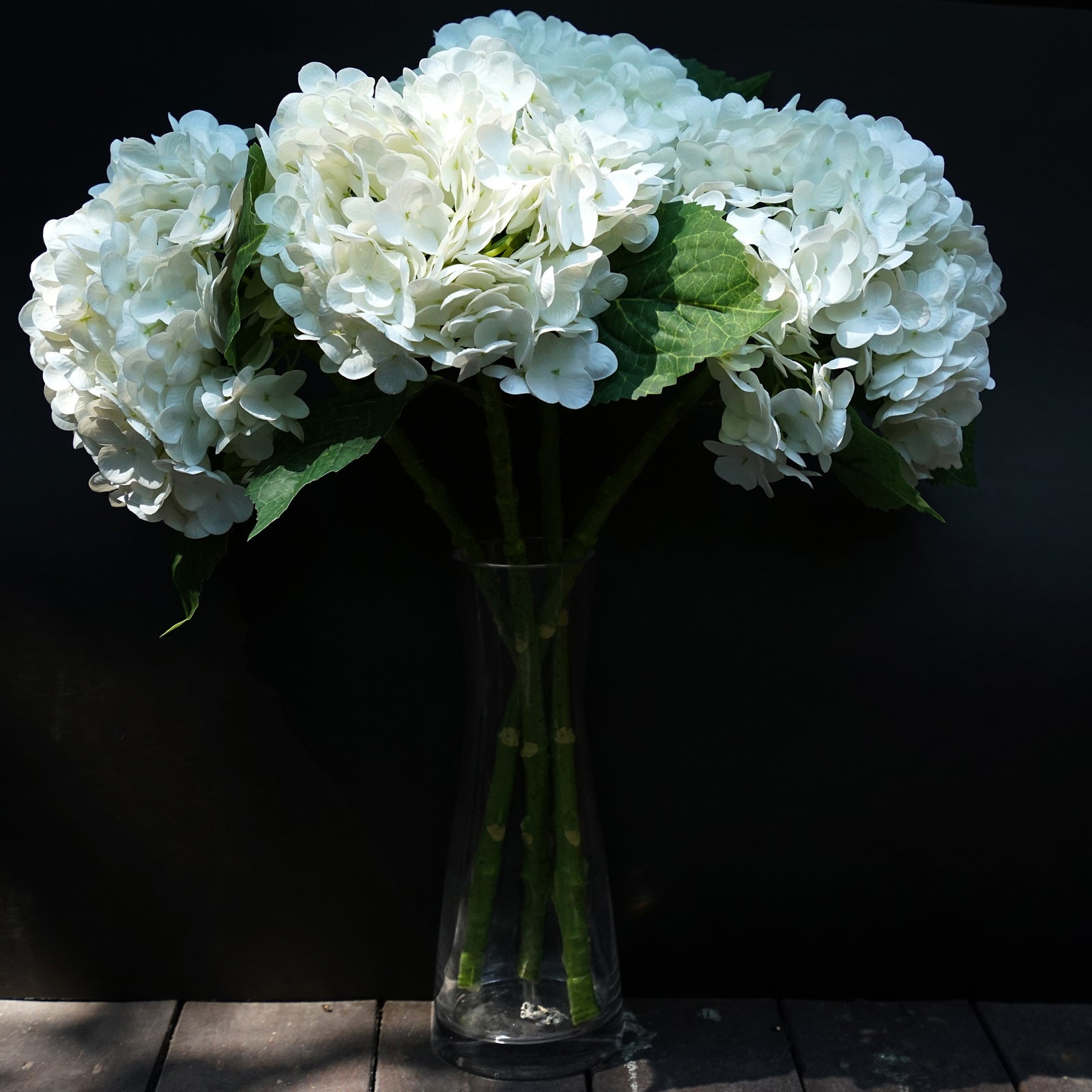 FiveSeasonStuff 2 Stems Real Touch Petals and Leaves Artificial Hydrangea Flowers Long Stem Floral Arrangement | for Wedding Bridal Party Home Décor DIY Floral Decoration (White)