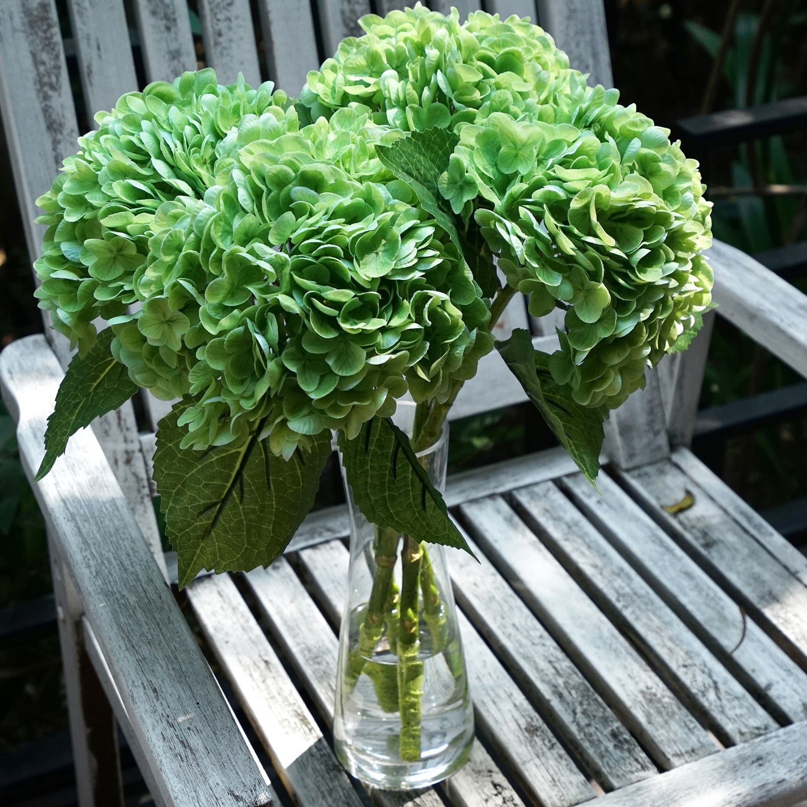 FiveSeasonStuff 2 Stems Real Touch Petals and Leaves Artificial Hydrangea Flowers Long Stem Floral Arrangement | for Wedding Bridal Party Home Décor DIY Floral Decoration (Green)