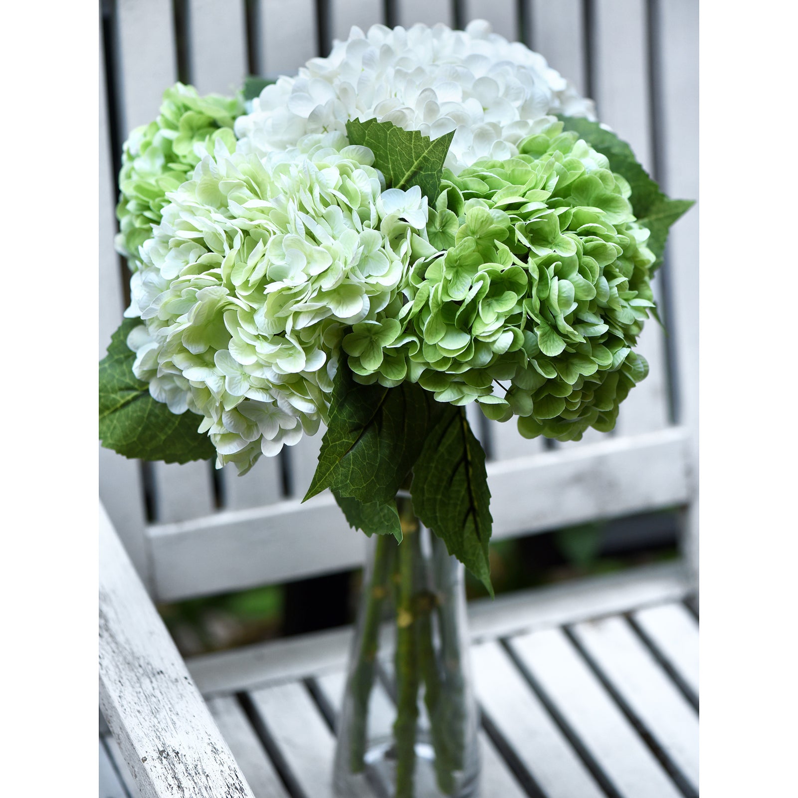 FiveSeasonStuff 2 Stems Real Touch Petals and Leaves Artificial Hydrangea Flowers Long Stem Floral Arrangement | for Wedding Bridal Party Home Décor DIY Floral Decoration (Green | Pale Green)