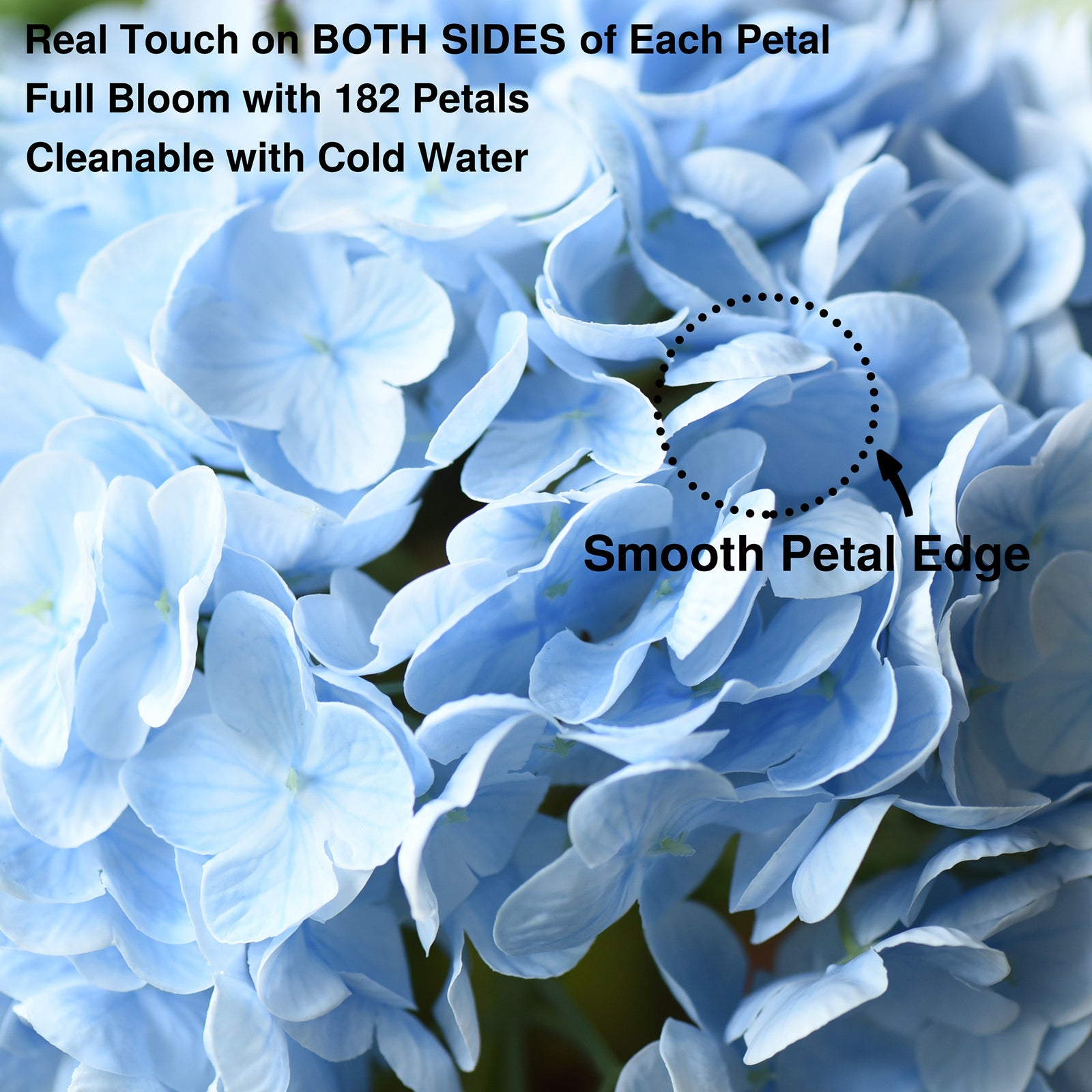 FiveSeasonStuff 2 Stems Real Touch Petals and Leaves Artificial Hydrangea Flowers Long Stem Floral Arrangement | for Wedding Bridal Party Home Décor DIY Floral Decoration (Blue)