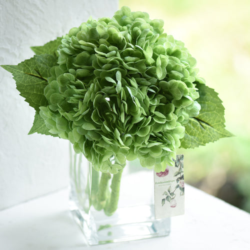 FiveSeasonStuff 2 Stems Real Touch Petals and Leaves Artificial Hydrangea Flowers Long Stem Floral Arrangement | for Wedding Bridal Party Home Décor DIY Floral Decoration (Green)
