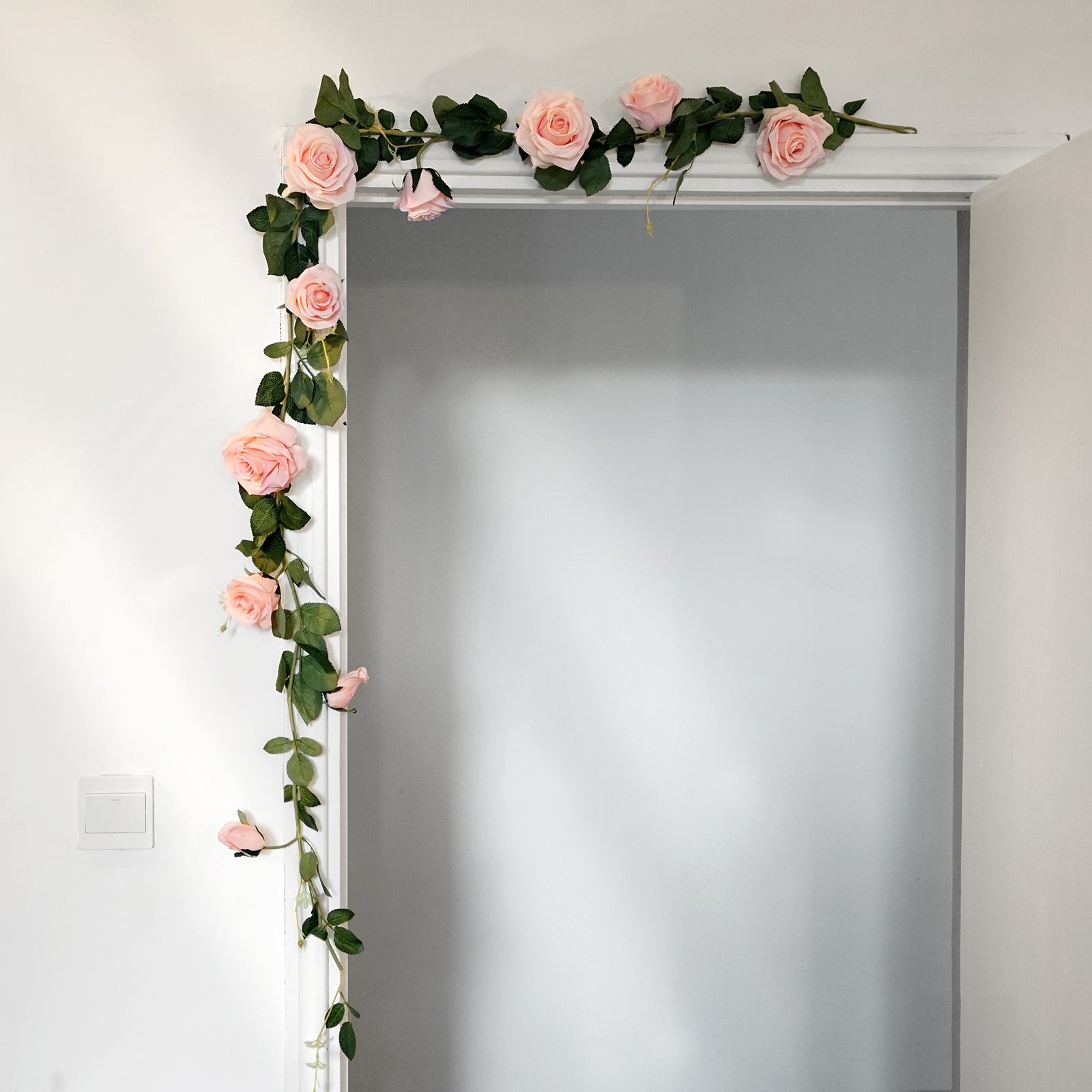 FiveSeasonStuff 2 Pcs Bendable Flower Garland Artificial Silk Rose Vine Leaves Hanging Face Flowers for Wall Decoration, Wreaths (Pink)