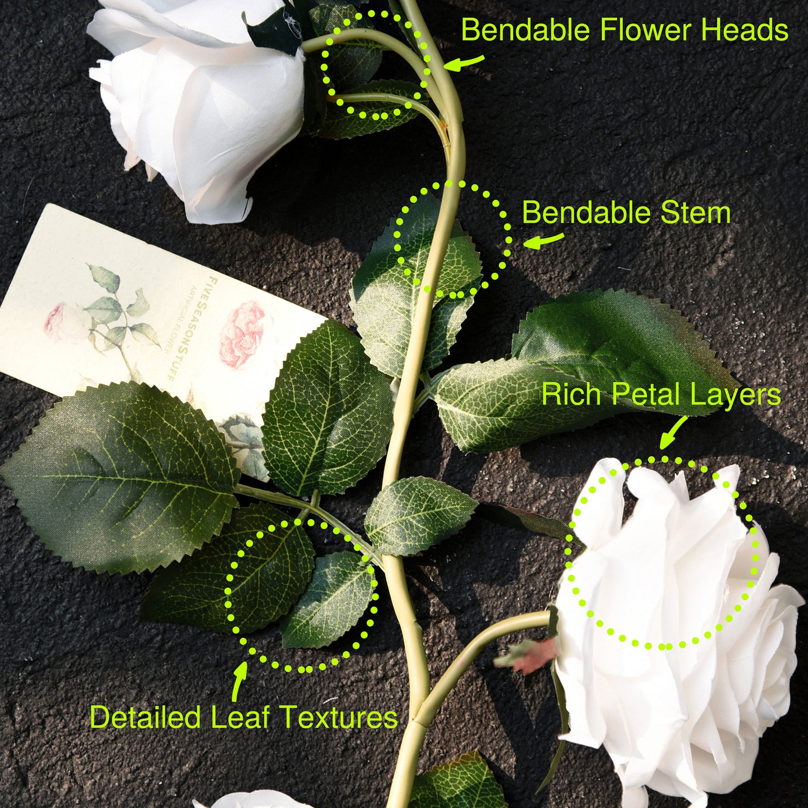 FiveSeasonStuff 2 Pcs Bendable Flower Garland Artificial Silk Rose Vine Leaves Hanging Face Flowers for Wall Decoration, Wreaths (White)