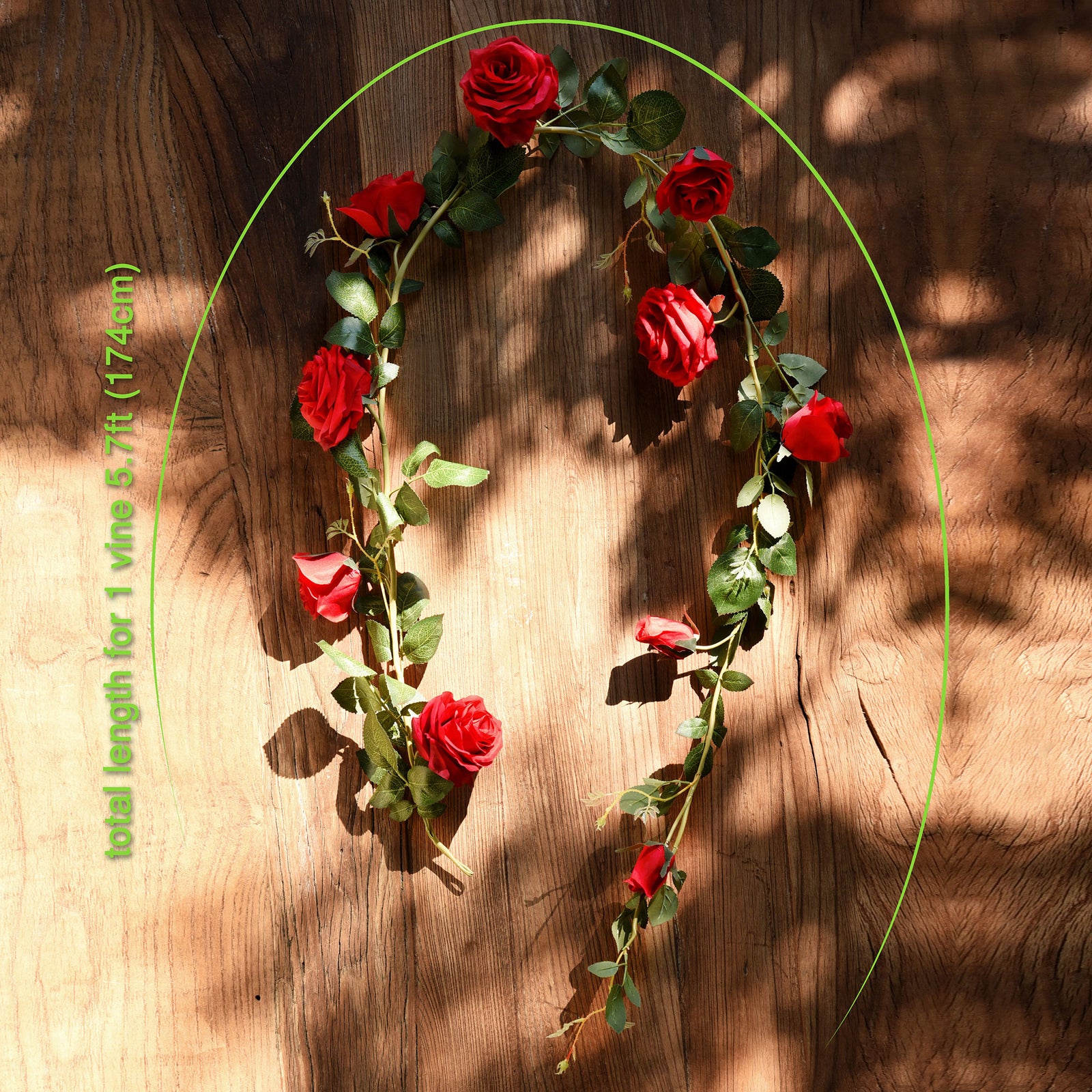FiveSeasonStuff 2 Pcs Bendable Flower Garland Artificial Silk Rose Vine Leaves Hanging Face Flowers for Wall Decoration, Wreaths (Red)