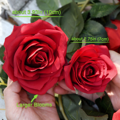 FiveSeasonStuff 2 Pcs Bendable Flower Garland Artificial Silk Rose Vine Leaves Hanging Face Flowers for Wall Decoration, Wreaths (Red)