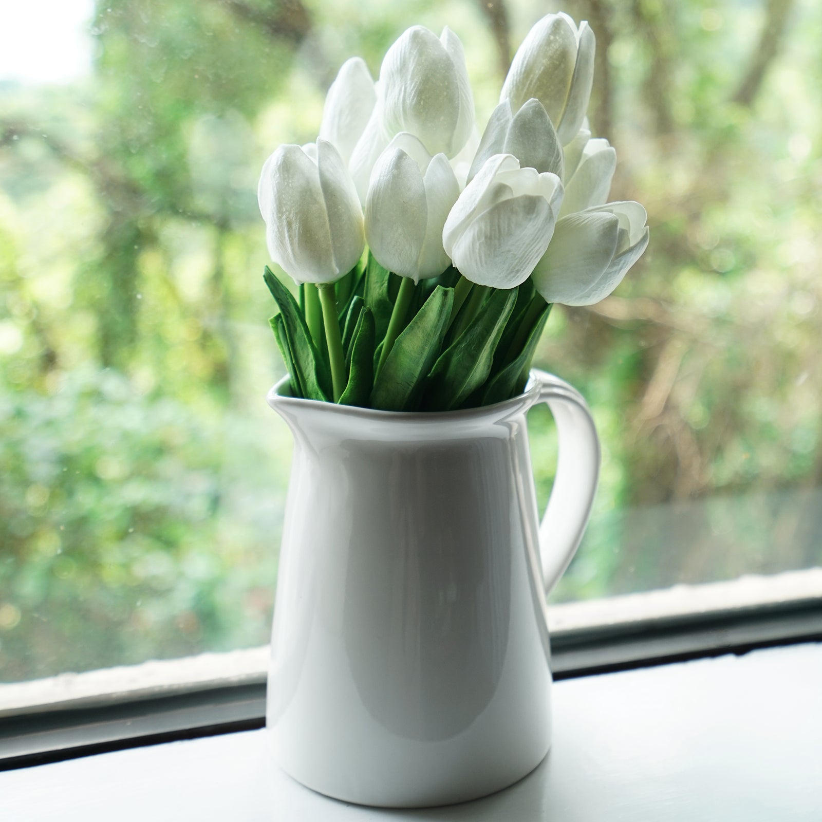 White Real Touch Tulips Artificial Flowers Bouquet 10 Stems