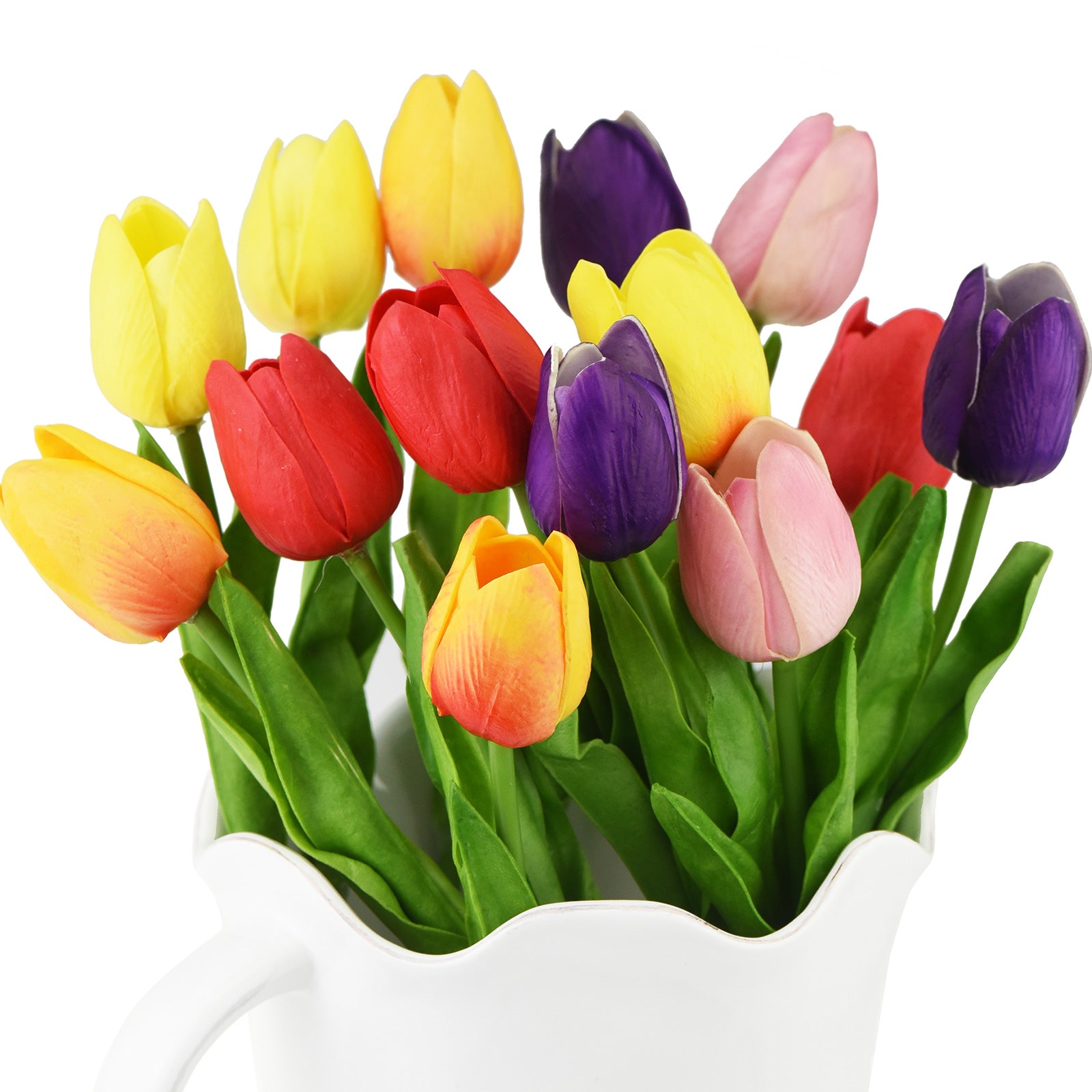 Mix Rainbow Color Real Touch Tulips Artificial Flowers Bouquet 15 Stems
