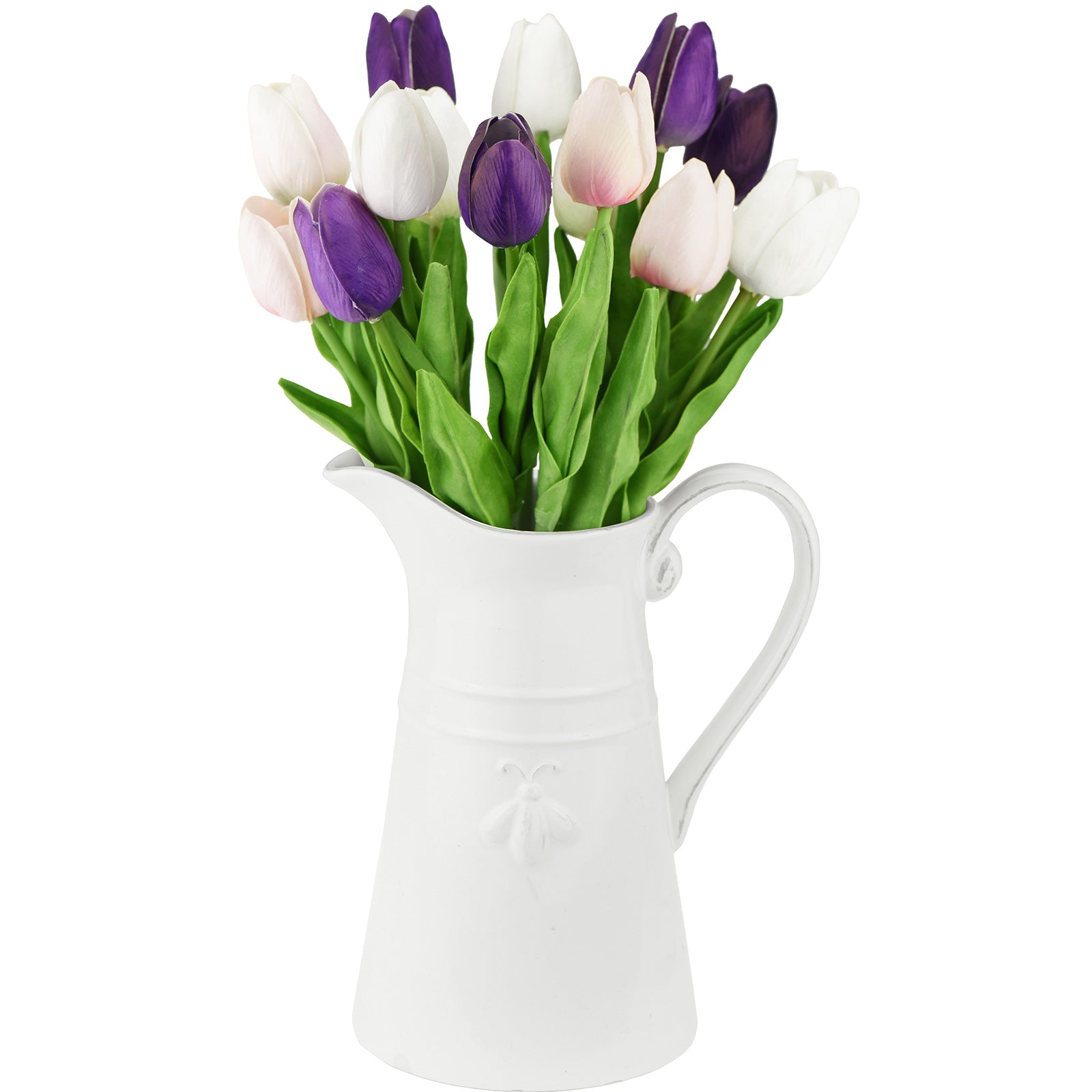 Mix White and Purple Real Touch Tulips Artificial Flowers Bouquet 15 Stems