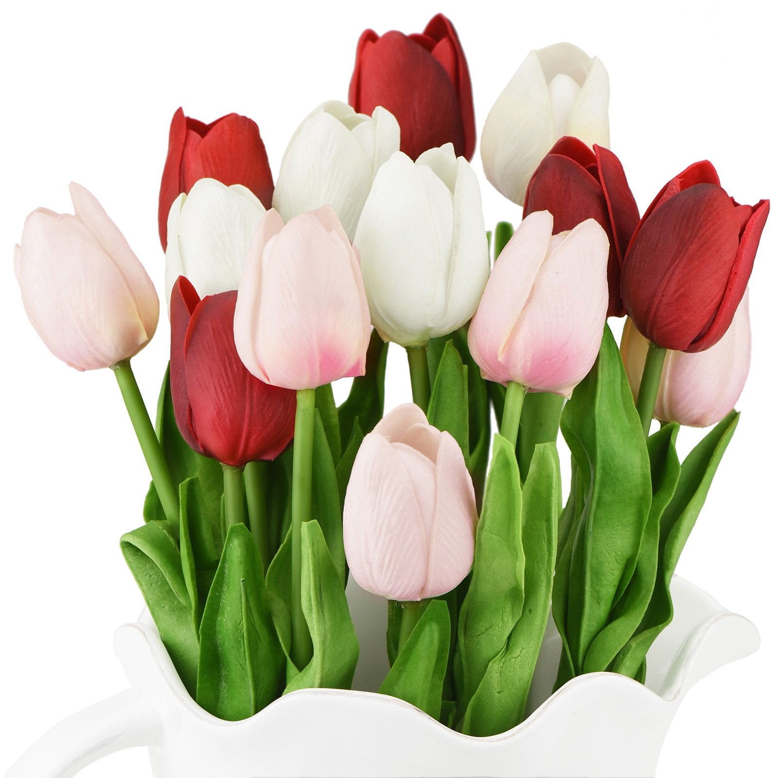 Mix Red and Pink Real Touch Tulips Artificial Flowers Bouquet 15 Stems