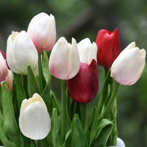 Mix Red and Pink Real Touch Tulips Artificial Flowers Bouquet 15 Stems