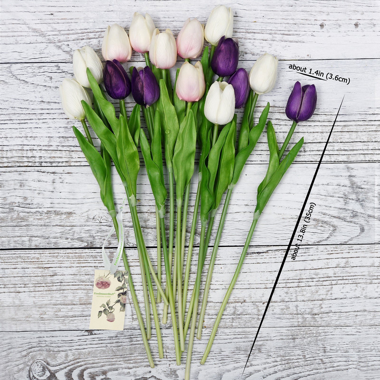 Mix White and Purple Real Touch Tulips Artificial Flowers Bouquet 15 Stems