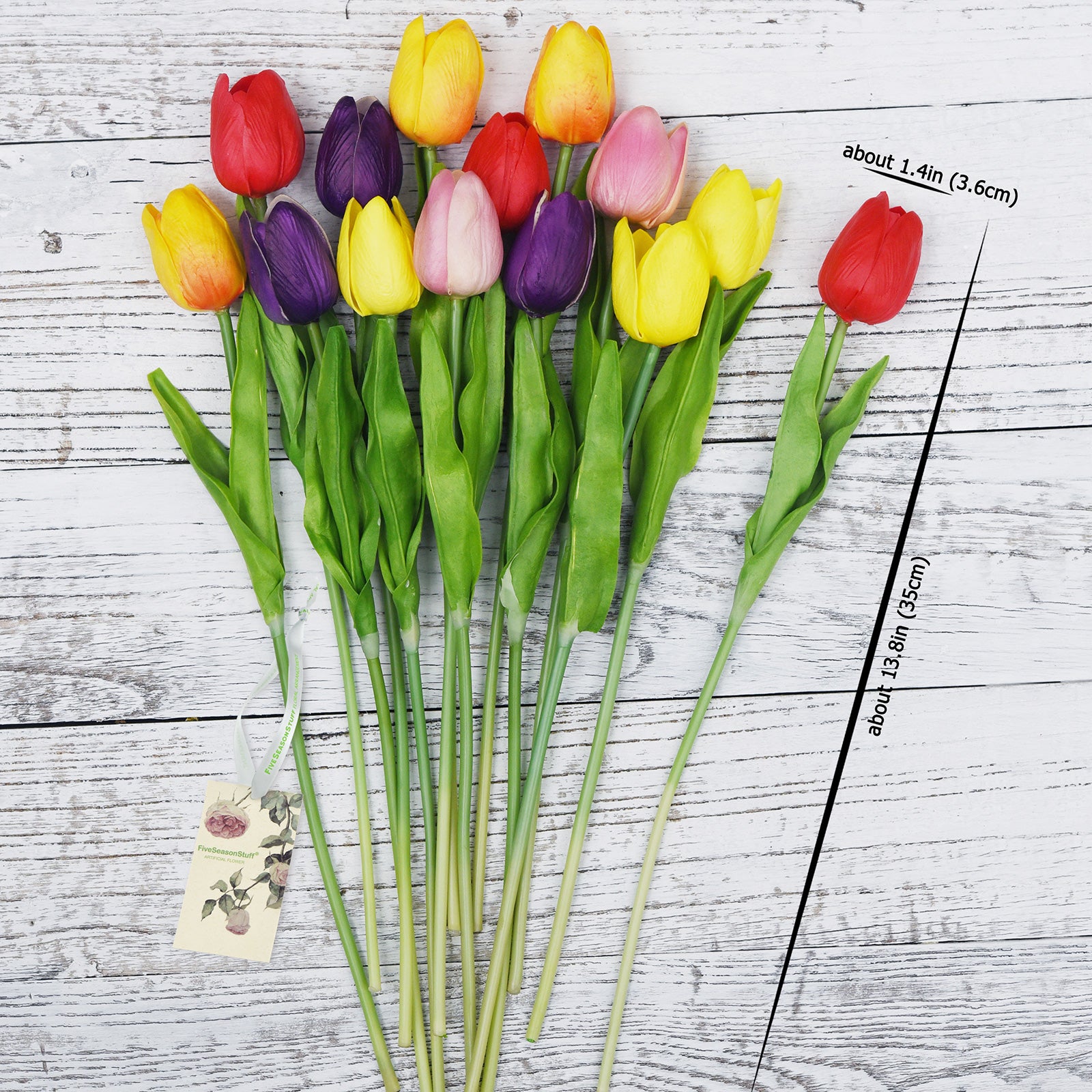 Mix Rainbow Color Real Touch Tulips Artificial Flowers Bouquet 15 Stems
