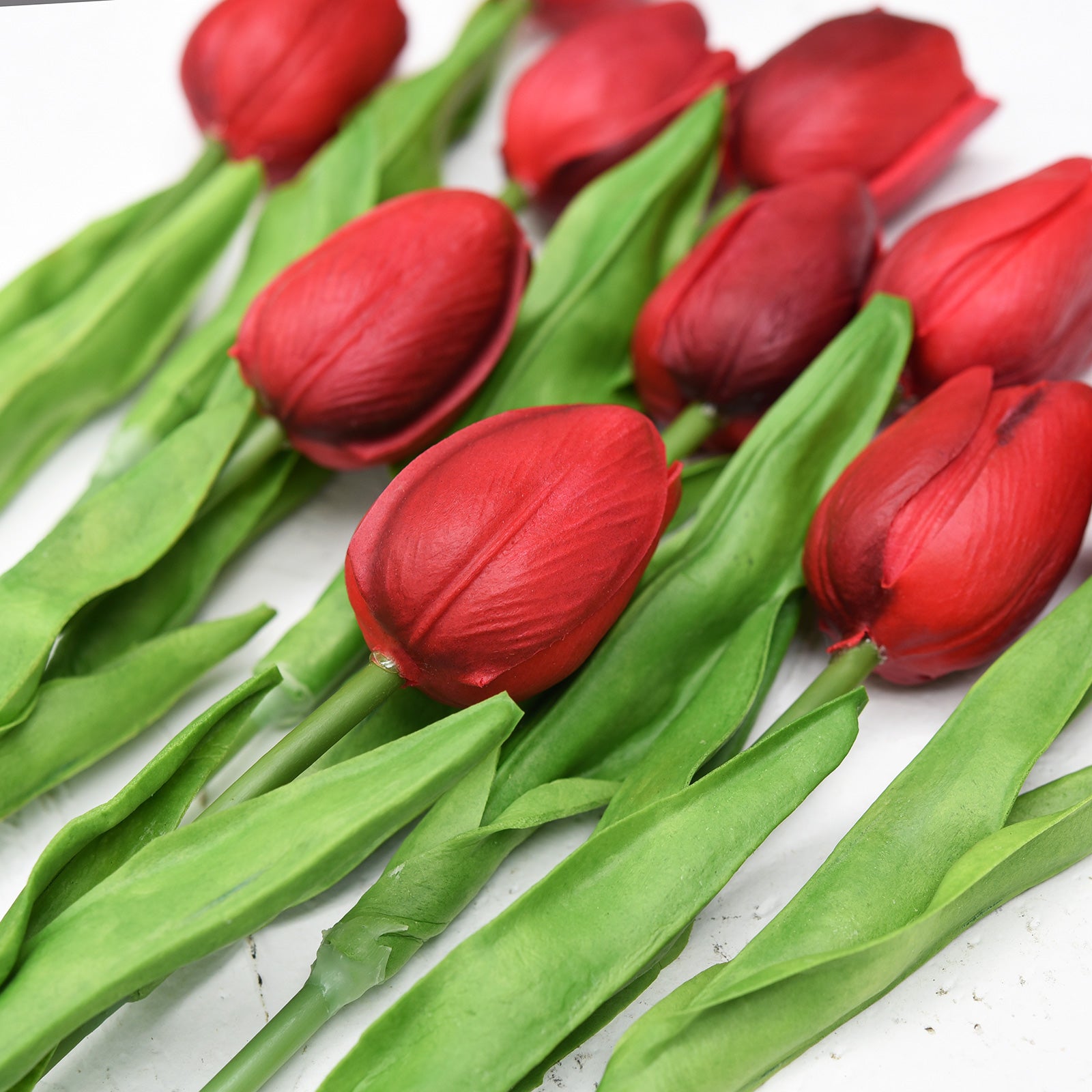 Dark Red Real Touch Tulips Artificial Flowers Bouquet 10 Stems